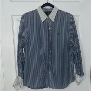 Ralph Lauren Blue and White Casual Button Down Shirt